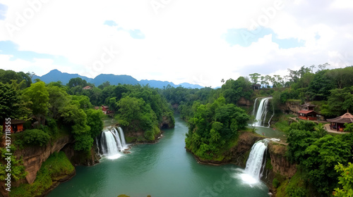 Breathtaking View of Tat Kuang Si Waterfall, Luang Prabang, Laos for Travel and Nature Enthusiasts