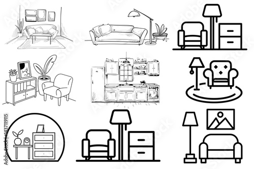 set of living room furniture icons