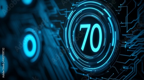 Digital speed limit 70 on circuit board background