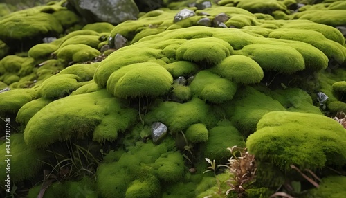 Lush Green Moss Texture Vibrant Nature Background Close Up View of Mossy Ground