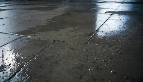 Wet Dark Grey Stone Floor Tiles Grunge Texture Background Water Drops