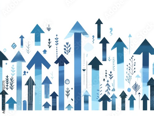 Blue Arrows Moving Forward in Vector Illustration with White and Blue Color Theme, Symbolizing Progress and Direction in Modern Design 