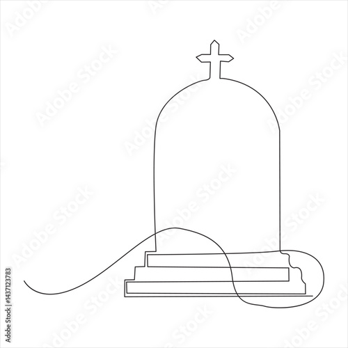 Continuous  memories single line sketch drawing of spooky horror scary gravestone grave cemetery .