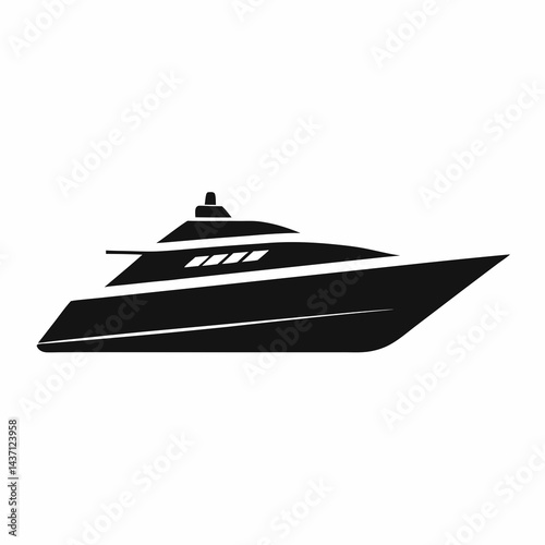 Minimalist Yacht Icon in Solid Black with Clean Geometric Shapes and Sleek Design vector