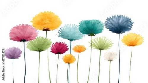 Colorful Watercolor Wildflowers  Floral Meadow  Spring Blossoms  Botanical Art Print  Natu