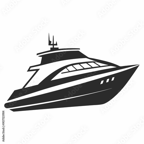 Minimalist Yacht Icon in Solid Black with Clean Geometric Shapes and Sleek Design vector