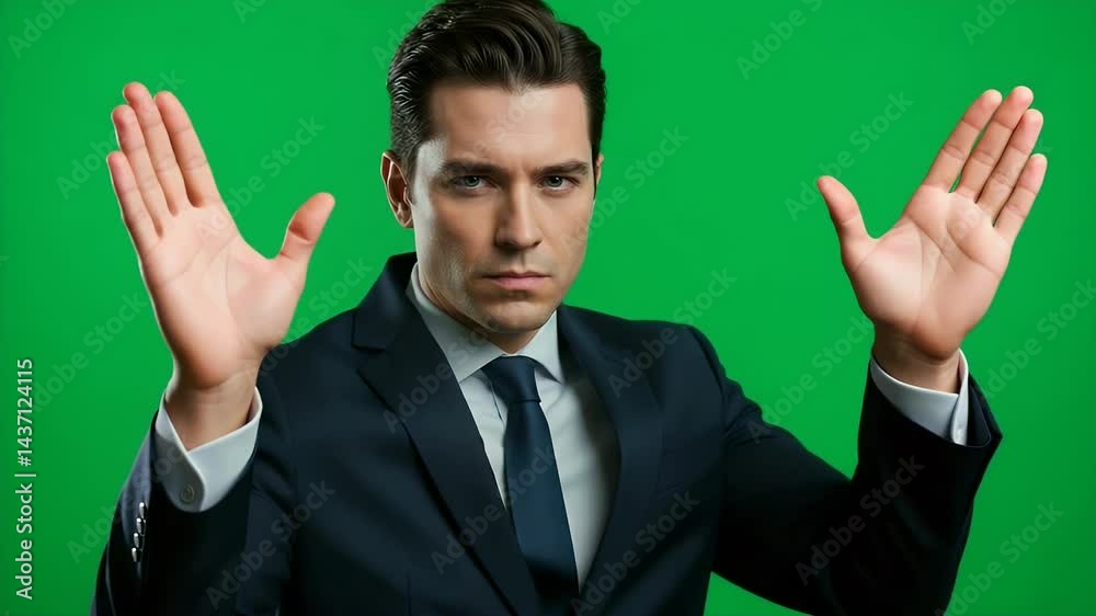 Serious Businessman in Suit Against Green Screen Background Serious Businessman in Suit Against Green Screen Background
