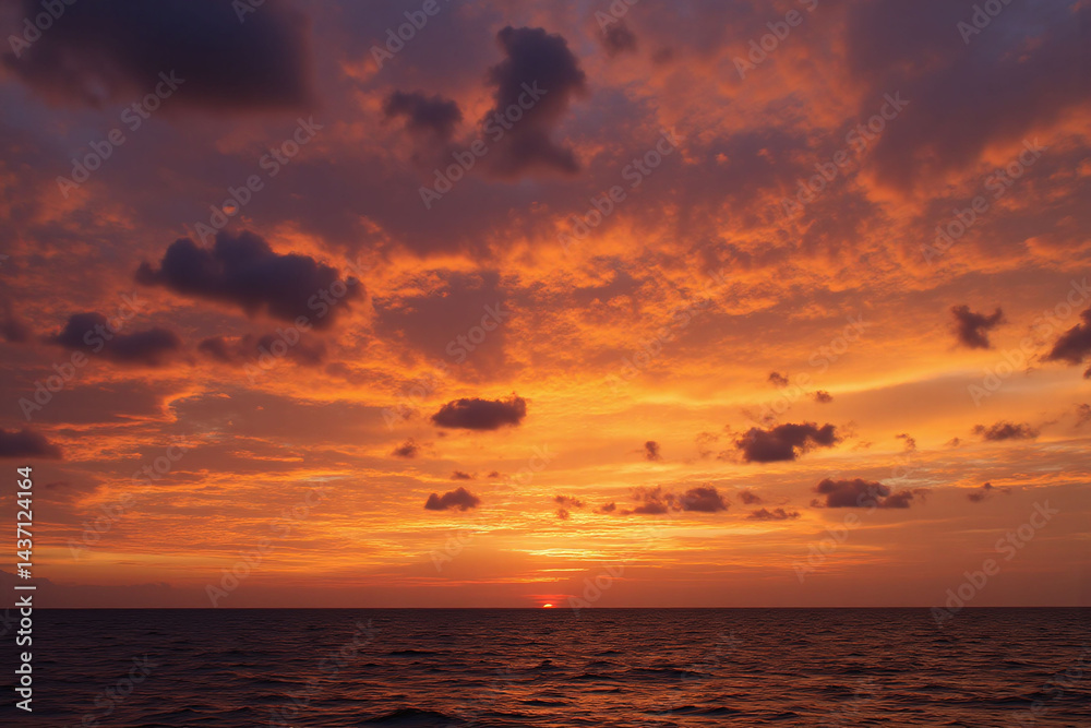 Obraz premium colorful sunset over the ocean with clouds in the sky1