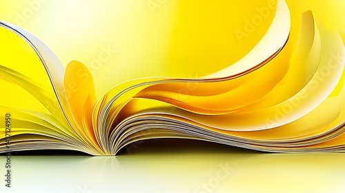 Open book with yellow pages creating an abstract, flowing design element