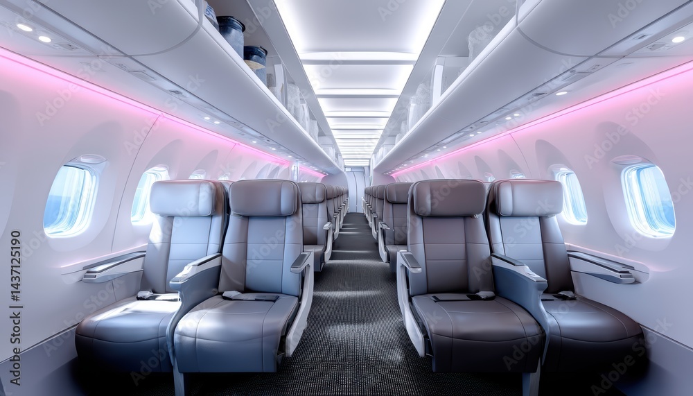 Fototapeta premium Luxurious experience in first-class airplane cabin in-flight wide shot high fidelity interior view