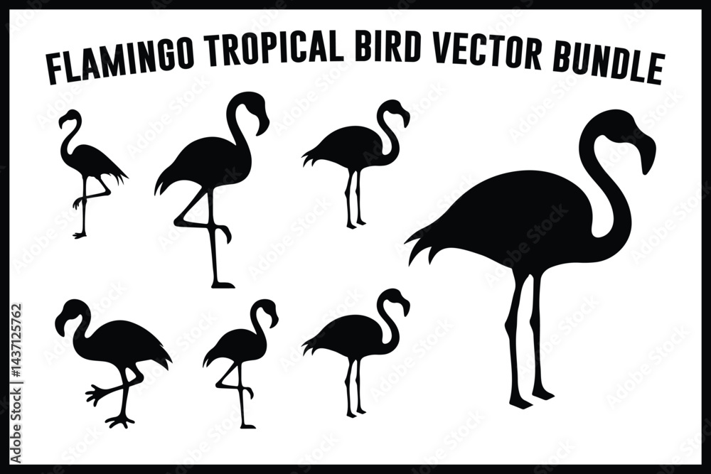 Obraz premium Flamingo Tropical Bird Vector Bundle – Silhouette Clipart Pack for Cricut, Sublimation, and T-Shirt Design