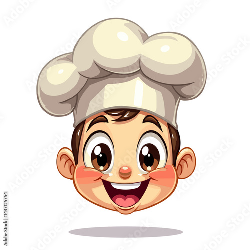 Cartoon Chef Head with Happy Face for restaurant websites, cooking blogs, recipe cards, and food-related clipart.
