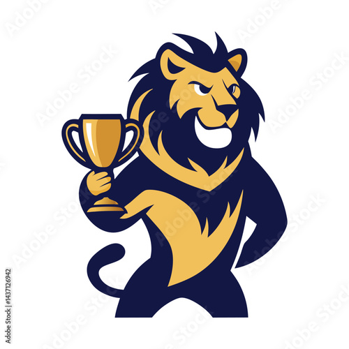 Victorious Lion Holding Trophy Mascot Logo for Champion Gaming Teams