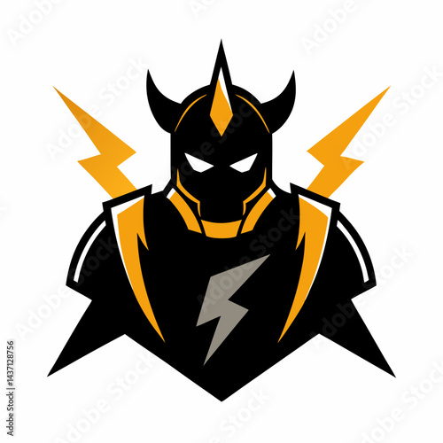 Lightning Warrior Mascot Logo Electric Hero in Black and Yellow Suit
