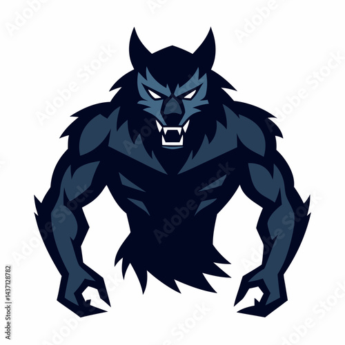 Werewolf Mascot Logo Dark Blue Ferocious Beast Under Full Moon