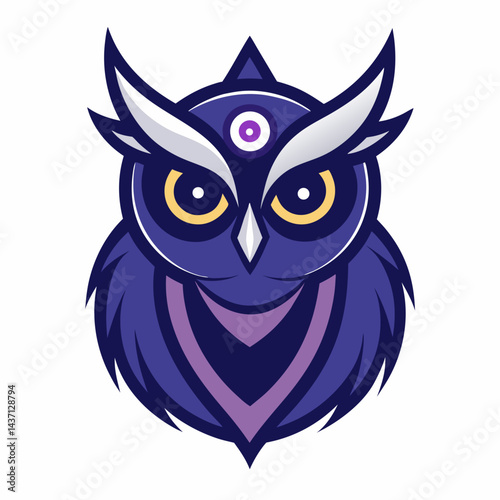 Mystic Owl Mascot Logo Purple Enchanted Owl with Third Eye