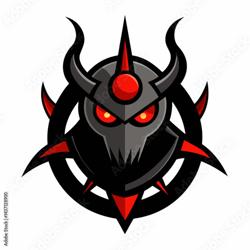 Demon Skull Mascot Logo  Red-Eyed Evil Skull with Horns