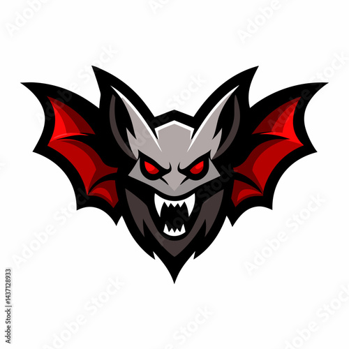 Vampire Bat Mascot Logo Evil Bat with Red Eyes and Sharp Fangs