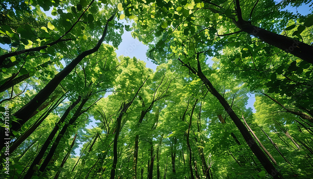 Fototapeta premium 울창하고 아름다운 싱싱한 초록색의 나무가 가득한 숲