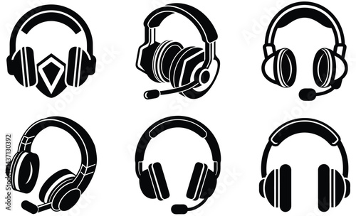 Gaming Headphones Silhouette Vector Collection: eSports Audio Icons

