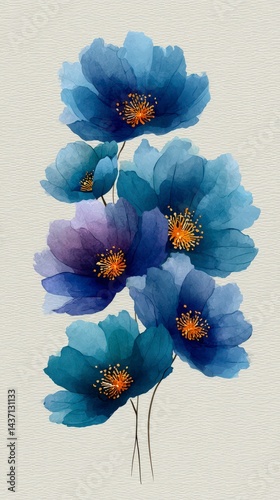 Watercolor Blue Wildflowers  Floral Art Print  Botanical Illustration  Nature Painting