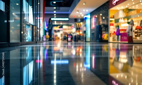 Wallpaper Mural Night Shopping Mall Interior: Vibrant Reflections and Blurred Shoppers Torontodigital.ca