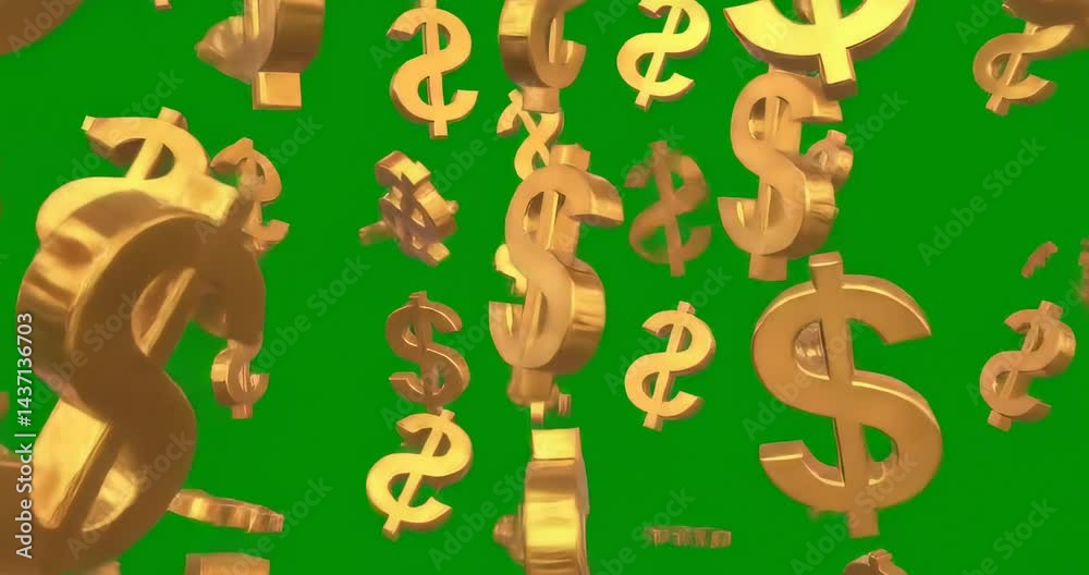 Golden Dollar Signs Falling with Green Screen Money Rain Animation Golden Dollar Signs Falling with Green Screen Money Rain Animation