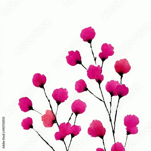 Watercolor Pink Flowers  Floral Branch  Botanical Illustration  Wedding Invitation Design