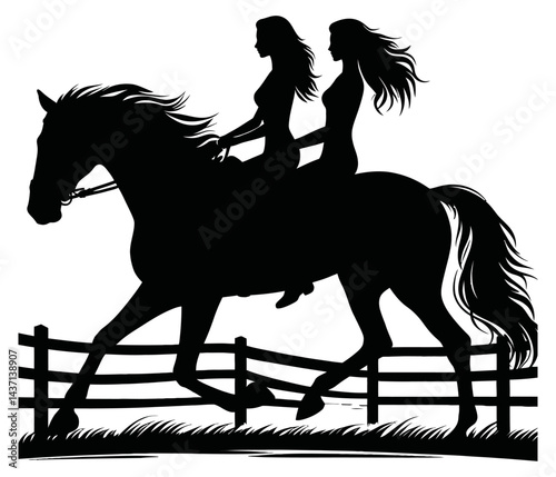 women riding Horse silhouette  black on white background vector  