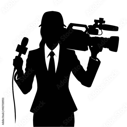 Silhouette operator removes journalist black color vector isolated white background