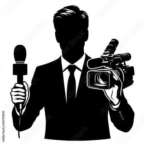 Silhouette operator removes journalist black color vector isolated white background