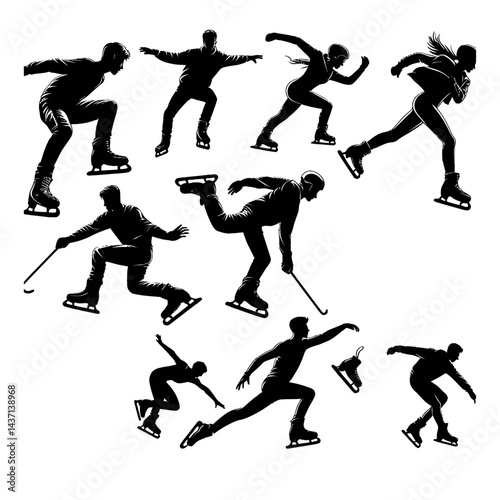 skating silhouettes black color vector isolated white background 