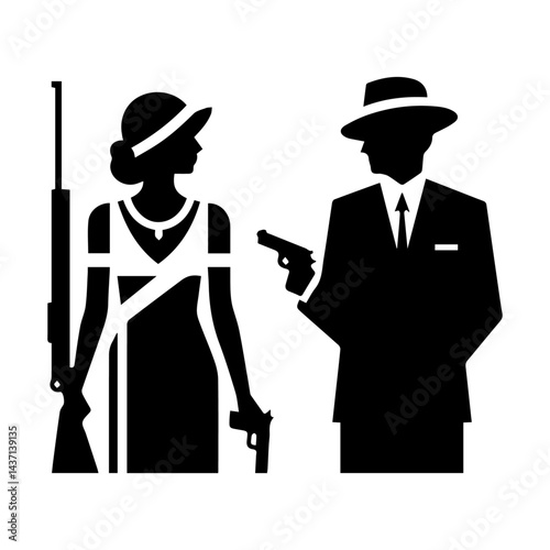 Silhouette of a Couple with Guns