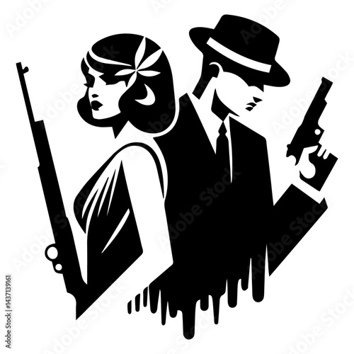 Silhouette of a Couple with Guns