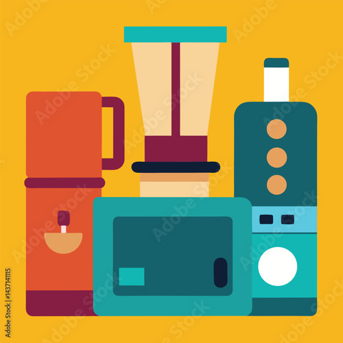 Flat vector design presents a set of kitchen appliances icons, a business illustration of household technology symbols for web or mobile use