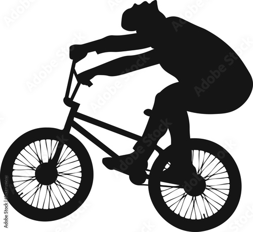 Freestyle Bmx Silhouette on White Background. Flat Vector Illustration