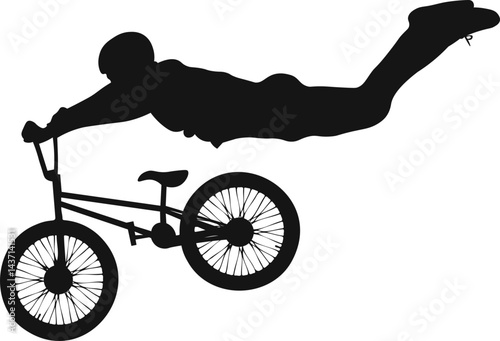 Freestyle Bmx Silhouette on White Background. Flat Vector Illustration