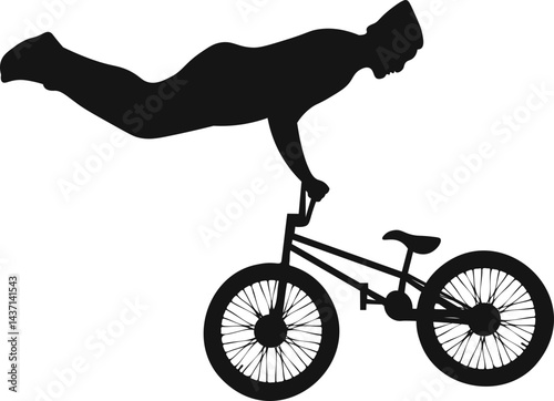 Freestyle Bmx Silhouette on White Background. Flat Vector Illustration
