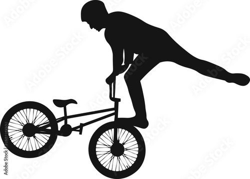Freestyle Bmx Silhouette on White Background. Flat Vector Illustration