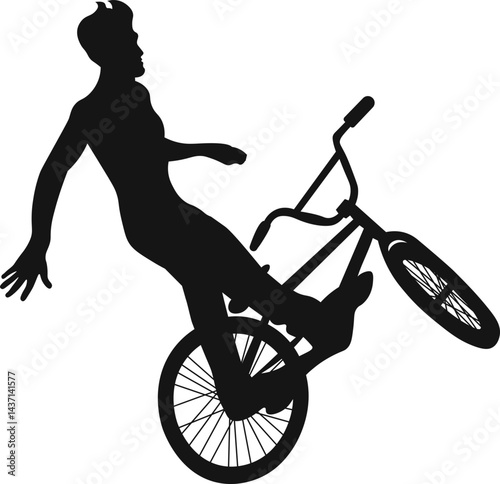 Freestyle Bmx Silhouette on White Background. Flat Vector Illustration