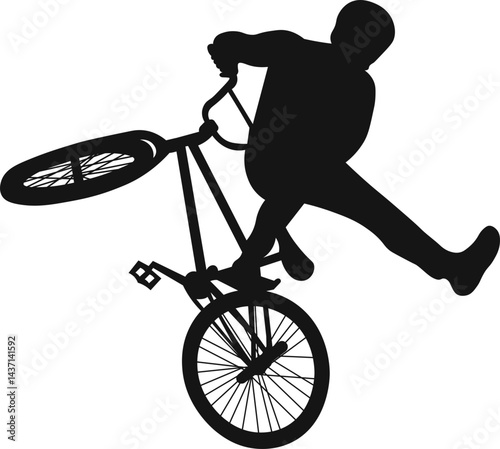 Freestyle Bmx Silhouette on White Background. Flat Vector Illustration