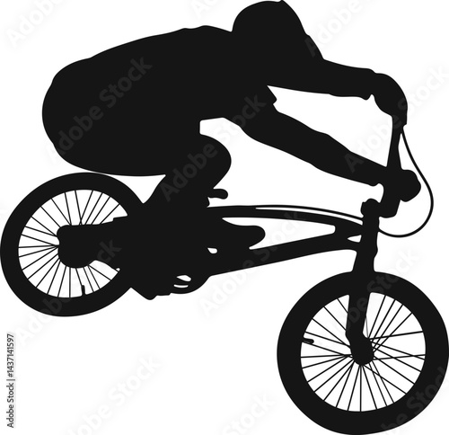 Freestyle Bmx Silhouette on White Background. Flat Vector Illustration