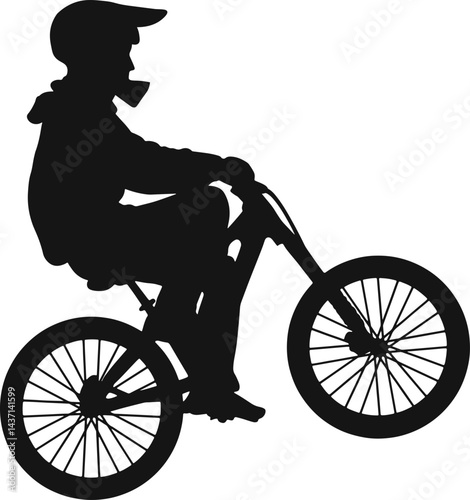 Freestyle Bmx Silhouette on White Background. Flat Vector Illustration