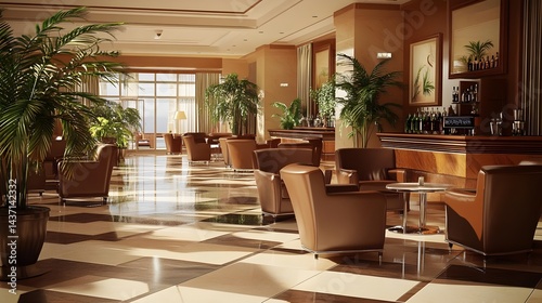 Chic and Modern Bar Area in a Luxury Cruise Ship Lounge