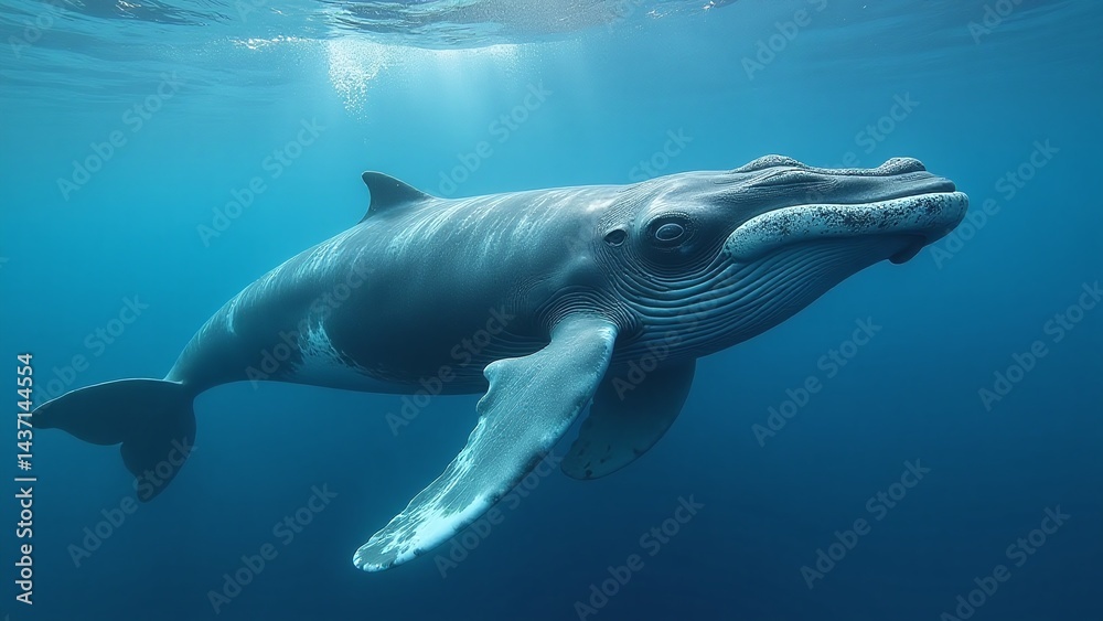 Obraz premium Humpback whale swimming in the ocean for National Endangered Species Day, Endangered marine life and ocean conservation, Protecting whale populations and their ecosystems, Raising awareness for marine