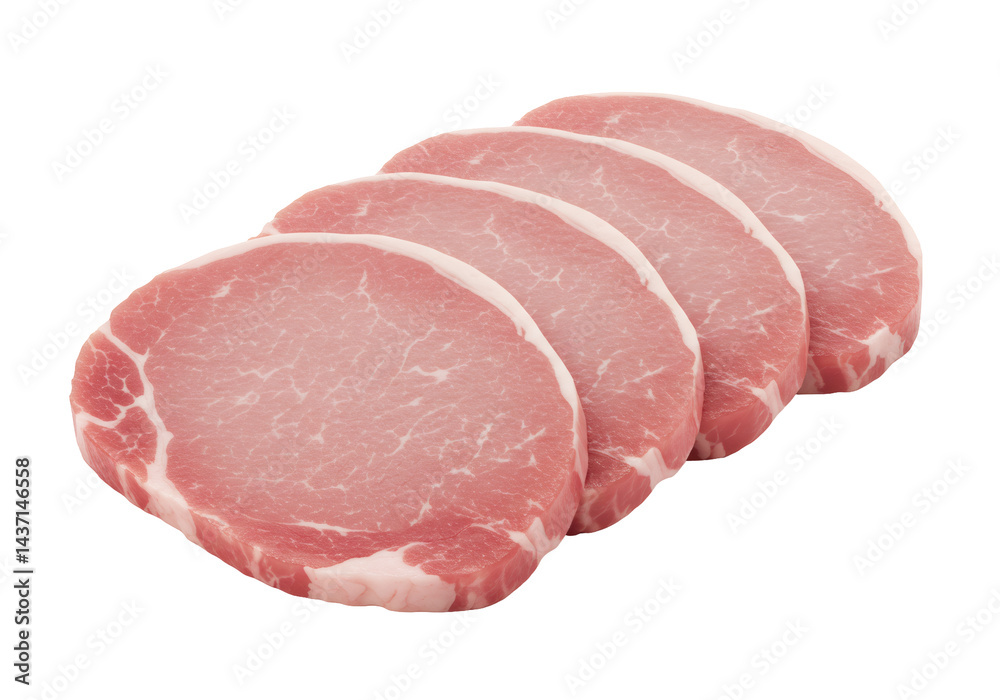 透明な背景に分離された新鮮な豚肉のスライスをクローズアップ 透明な背景に分離された新鮮な豚肉のスライスをクローズアップ