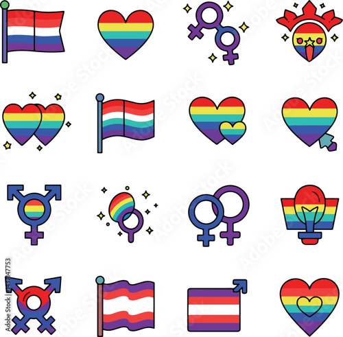 Pride Month Icon Set Illustrations Isolated