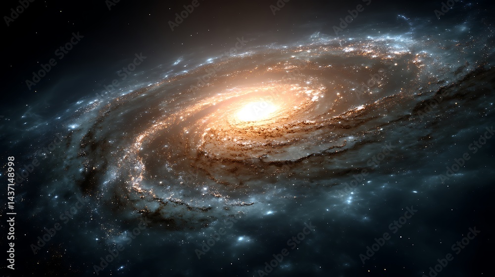 Obraz premium Bright spiral galaxy glowing in the depths of outer space