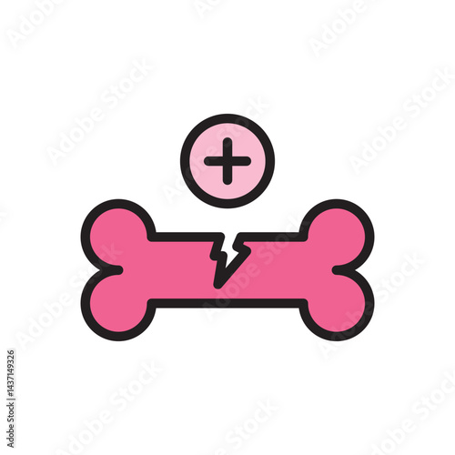 Illustration of Medical Icon Featuring Broken Bone with Pain Symbol in Pink Color Palette