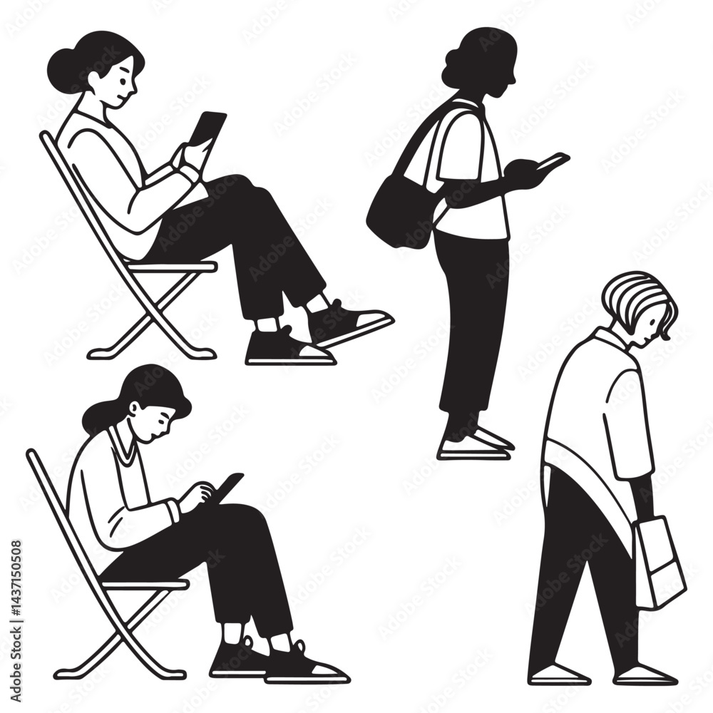 Obraz premium People sitting in different ways vector illustration